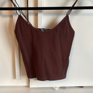 Zara Brown Ribbed Cropped Tank